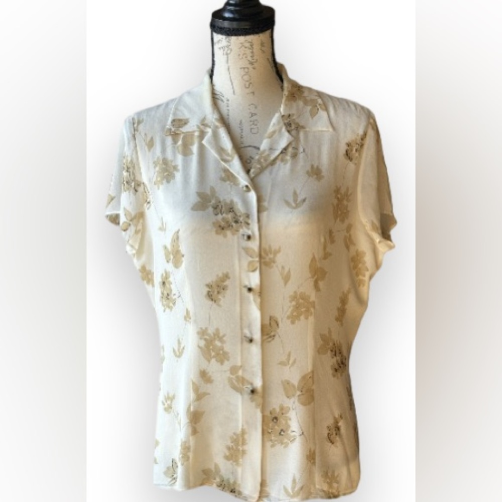 TAHARI Silk Relaxed Fit Blouse, Jewel-Tone Buttons - Size 8